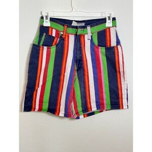 Vintage Palmettos High Waisted Striped Denim Shorts Multi Color Size 3 USA Made
